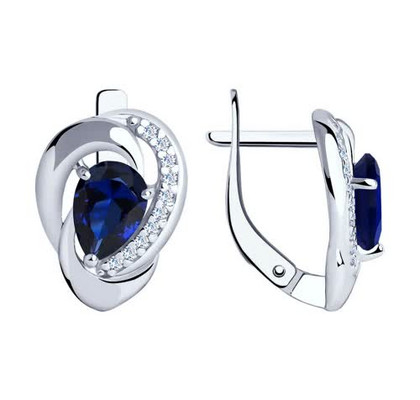 Серьги из серебра с синими корунд и фианитами 