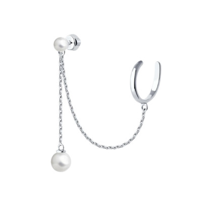 Серьга из серебра с синтетическим жемчугом
